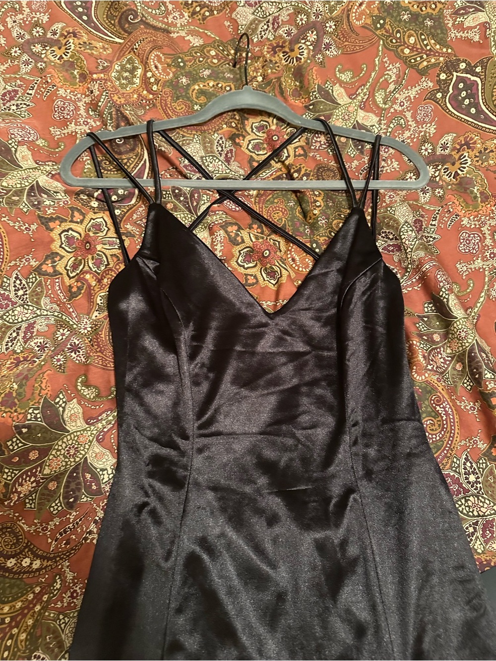 LuLu’s satin Black Strappy Slip Dress